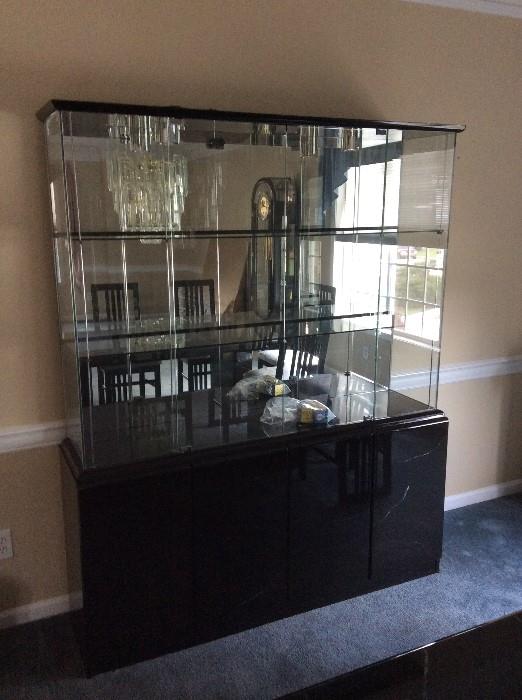 Italian Black Lacquer Lighted Buffet