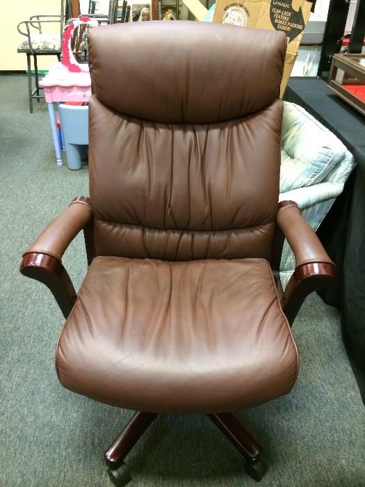Leather Office Chair with Wood Trim