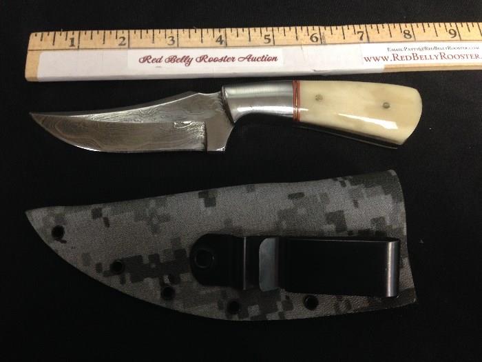Stag Handle Damascus Blade Knife with Custom Made Sheath