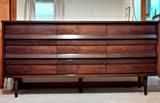 Mid century modern walnut triple dresser by Bassett