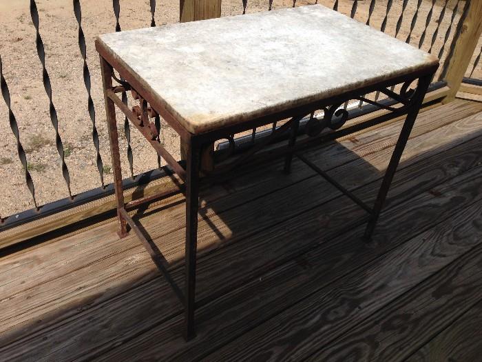 Marble-top Table w/wrought iron bottom