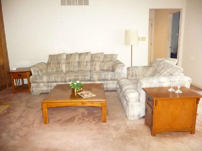 sofa , loveseat ,wood end tables , coffee table 