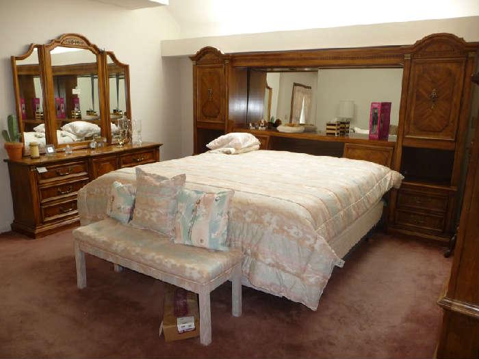 king bed with back board , dresser ,bench 