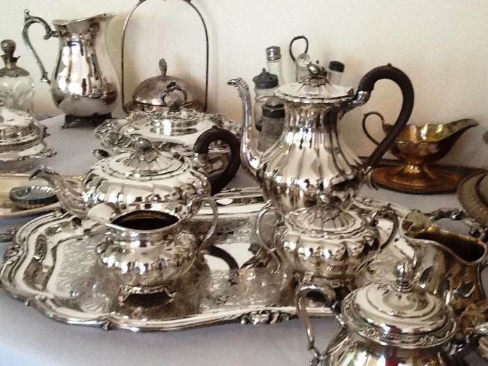 Sheffield Silver plate reproduction Melon tea set with tray