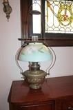 One of MANY antique hand-painted globe lamp