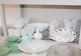 LOTS of vintage collectible glass including milk glass, Jadeite, Fenton, Pilgrim, Fostoria and more!