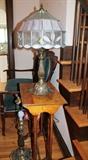 Matching Art Nouveau Lamps, Nesting Tables w/Carved Inlays