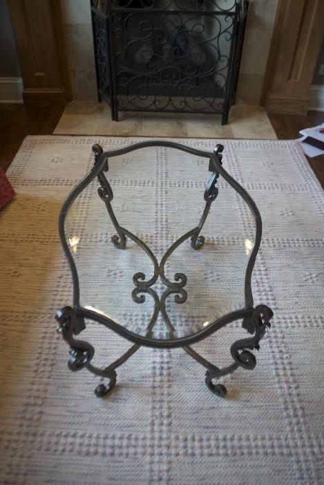 Pierre Deux glass and iron decorative cocktail table