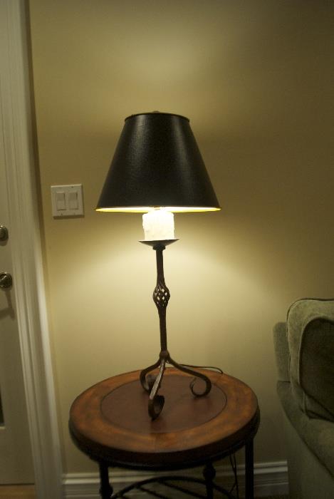 Lamps (2) with iron 3 prong base and black shade