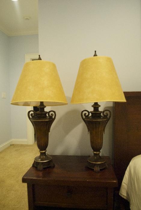 Lamps (2) with dark wood base 