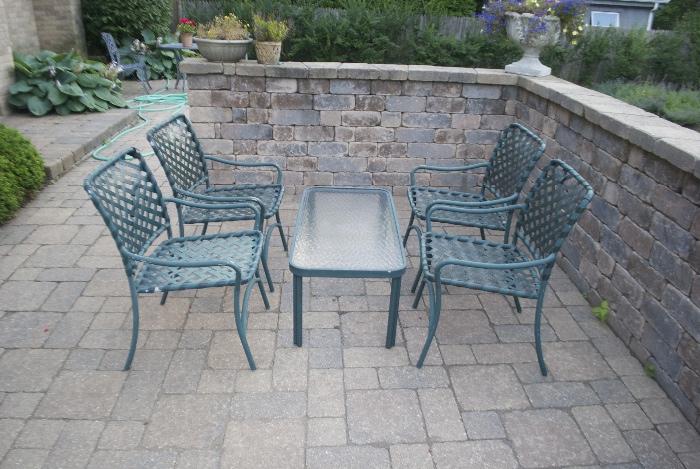 Outdoor cocktail table and 4 side chairs