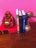                 Books; Buddha; brass duck bookends