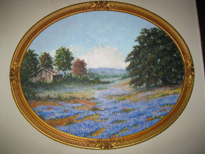 1982 OIL ON BOARD of TEXAS HILL COUNTRY BLUEBONNETS.....SIGNED FRYER