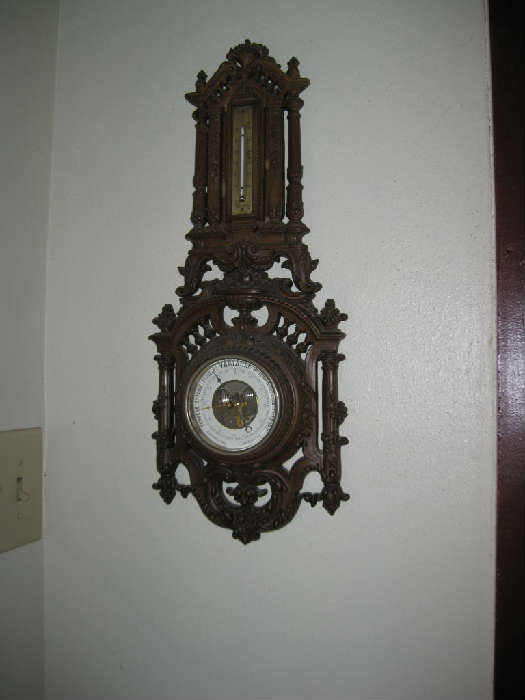 ANTIQUE BAROMETER with PORCELAIN FACE and WOOD CASE