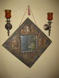 ANTIQUE COPPER TOLE MIRROR "REMEMBER THE MAIN"