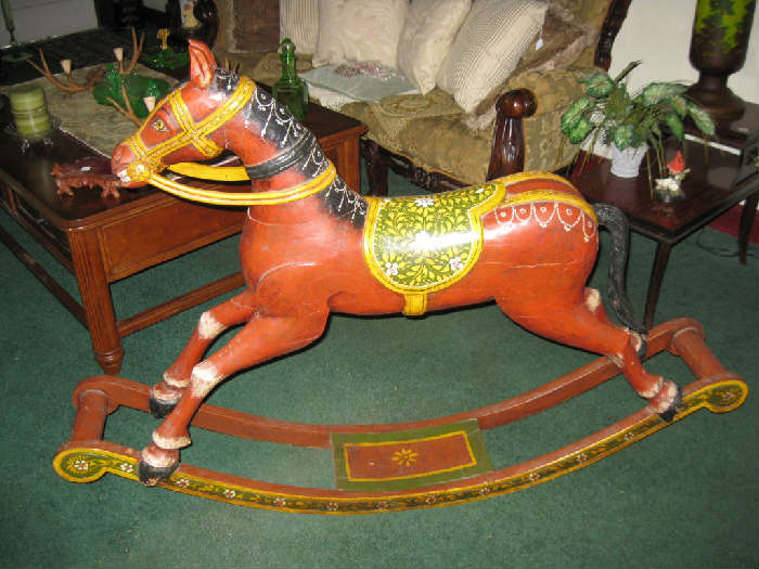 LG. ANTIQUE WOOD ROCKING HORSE from INDONESIA