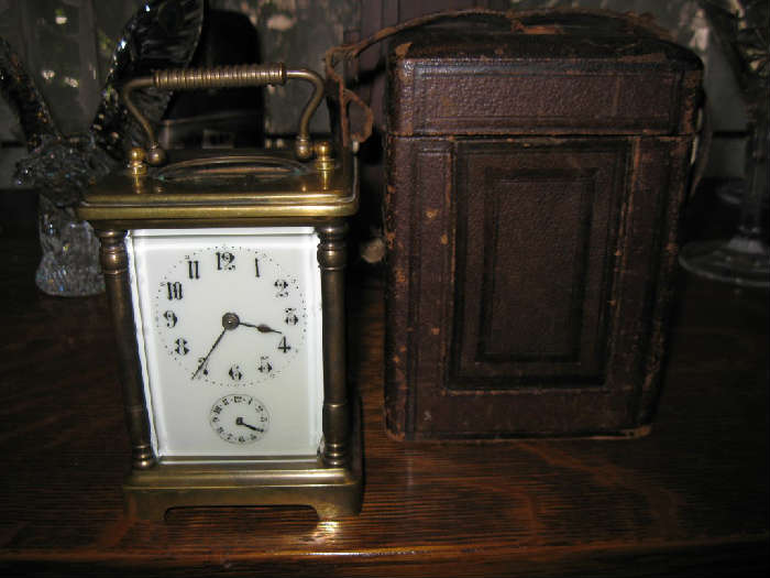 LATE 1800's FRENCH CARRIAGE CLOCK with ORIGINAL CASE & STRAP...WORKING CONDITON