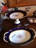       Blue/gold serving plate & matching compote