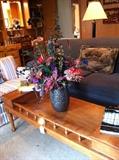                        Maple coffee table; blue sofa