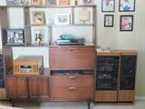 shelves and stereo system
