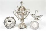 Collection of American and Continental Silver plus a Nouveau WMF/Unger Brothers period Silverplate Punchbowl.