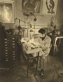 ABBOTT, Berenice, (American, 1898-1991): Photograph of Workshop, stamped and signed verso, 9 7/8'' x 7 7/8''. Est. $1000/2000**
CONDITION: Fold upper left corner, creasing in lower left corner, faint cracking in lower right corner, sold as is.