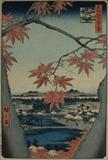 Lot 1073:  HIROSHIGE, Utagawa, Japanese, 1797-1858): ''Maple trees at Mama, Tekona Shrine and Linked Bridge'', Japanese Woodblock Print, Est. $600/900**