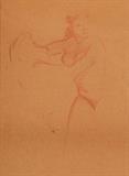 Lot 1198:  SHINN, Everett, (American, 1876-1953): Female Nude Dancing, Sanguine, Sight size 11'' x 9 1/2'', signed mid left margin, dated 1904, gilded frame 19 1/2'' x 18 1/2'', bearing a label from the Graham Gallery, Madison Ave., New York, affixed verso. Est. $800/1200**
