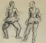 Lot 1199:  SOYER, Moses, (American, 1899-1974): Two Ballerinas, Charcoal, Sight size 19'' x 21 1/2'', signed lower left, framed 26 1/2'' x 29 1/2''. Est. $800/1200**
CONDITION: Scattered foxing throughout and tape adhesive stain in the upper margin, not examined out of the frame.