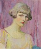 Lot 1230:  CRITCHER, Catharine Carter, (American, 1868-1964): Portrait of Frances Wyly Hall, Oil/Canvas, 20 1/8'' x 17 1/8'', signed lower right, framed, 23 1/2'' x 20 1/2''. From the son of the sitter. Est. $5000/8000**
CONDITION: Several scattered touches of in paint.