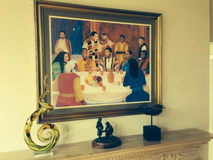 African American Last Supper themed piece w Martin Luther King, Bob Marley and other notable historic figures