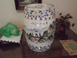 Oriental Porcelain Garden Stool with Mountain and Water Scene Hand Painted
