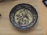 Rare Vintage Asian Dish Plate Bowl Peacock Tree Cobalt Decor