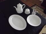 Sakura Classic Gold China Platter, Vegetable Bowl, Cream and Sugar and Coffee Pot