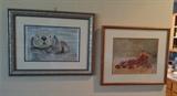 Original watercolors of sea otter & strawberries