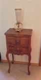 Carved nightstand & fancy lamp