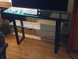 3-tier glass & black metal TV stand (shelf)