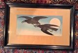 Japanese woodblock print of crows & full moon by Okara Koson (aka Shoson) - c. 1930