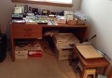 Teak desk & assorted office supplies incl. Brother MFC 9700 copier/printer/fax, copy paper