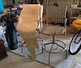 Pair of sheepskin seat covers + tall swivel patio chairs