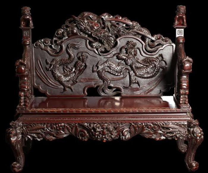 Lot 62:  Chinese Export Carved Hardwood Bench
