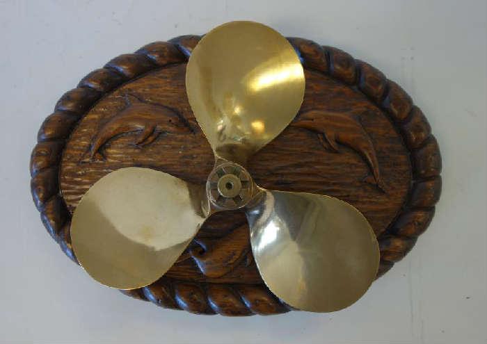 Michigan Brass Propeller on Carved Wood Plaque