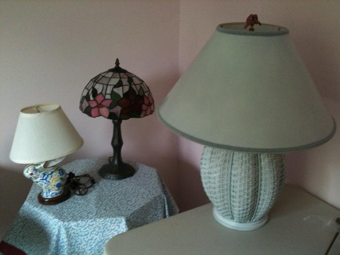 wicker lamp, Tiffany style lamp, bunny lamp