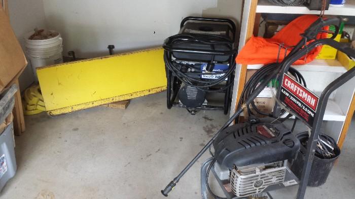 John Deere snowplow for garden tractor, and tire weights, Craftsman Power washer , Generator has been sold