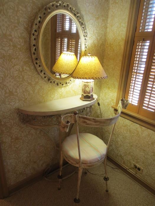 Hall dressing table, mirror, chair, lamp
