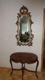 ANTIQUE FRENCH TABLE WITH NEWER MIRROR