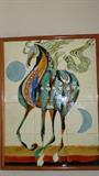 Tile picture of horse artist signed