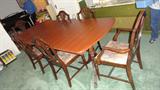 DUNCAN PHYFE TABLE AND CHAIRS WITH TAPESTRY SEATS