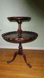 2 TIERED MAHOGANY TABLE WITH PAD FEET