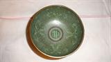 Bronze green enamel bowl top view